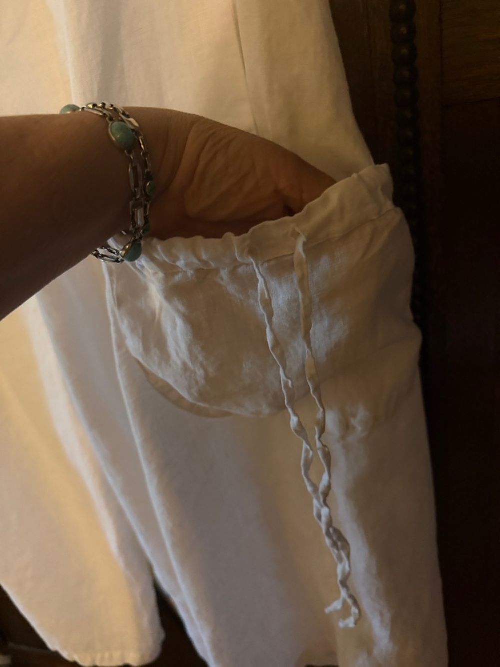 White Linen Wide-Leg Drawstring Pants - LA FIXSUN USA - Sz M - Picture 4 of 9